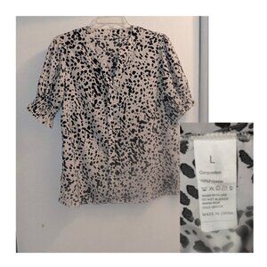 🐆 Black & White Animal Print Blouse – Size Large 🐆